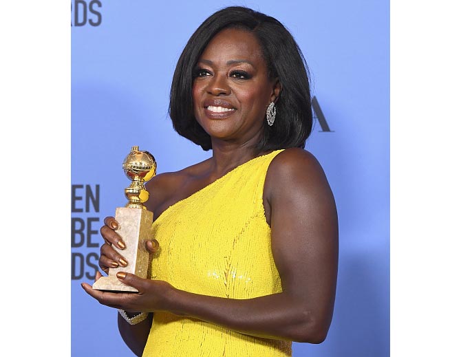 BEVERLY HILLS, CA - JANUARY 08: 74th ANNUAL GOLDEN GLOBE AWARDS -- Pictured: (l-r) Actress Viola Davis, winner of the Best Performance by an Actress in a Supporting Role in Any Motion Picture for 'Fences', posesin the press room at the 74th Annual Golden Globe Awards held at the Beverly Hilton Hotel on January 8, 2017. (Photo by Kevork Djansezian/NBC/NBCU Photo Bank via Getty Images)
