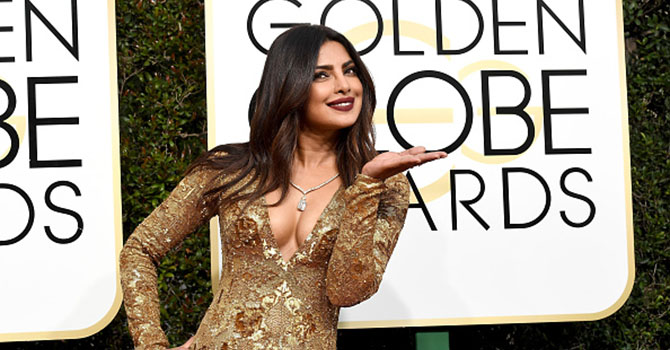 BEVERLY HILLS, CA - JANUARY 08: 74th ANNUAL GOLDEN GLOBE AWARDS -- Pictured: Actress Priyanka Chopra arrives to the 74th Annual Golden Globe Awards held at the Beverly Hilton Hotel on January 8, 2017. (Photo by Kevork Djansezian/NBC/NBCU Photo Bank via Getty Images)