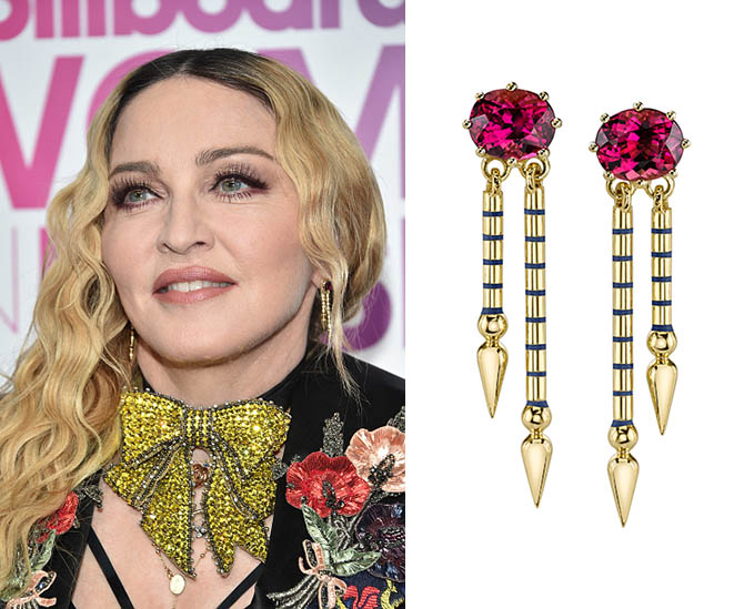 Madonna wearing Sarah Hendler earrings at the 2016 Billboard Women in Music Photo by Mike Coppola/Getty Images and courtesy