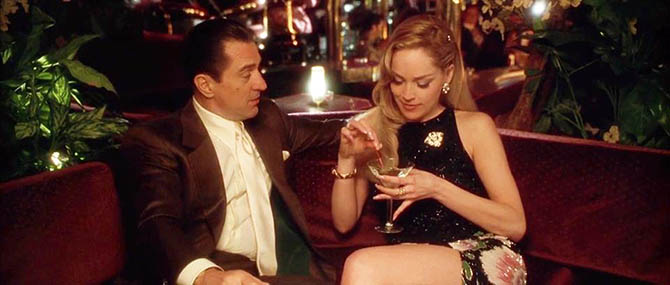 A scene in 'Casino' with Robert DeNiro with Sharon Stone who is wearing a Bulgari brooch, bracelet and ring. Photo Universal Pictures