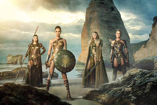 The Amazons on the all-female island Themyscira from left to right Menalippe (Lisa Loven Kongsli), Diana (Gal Gadot), Hippolyta (Connie Nielsen) and Antiope (Robin Wright). Photo Warner Brothers