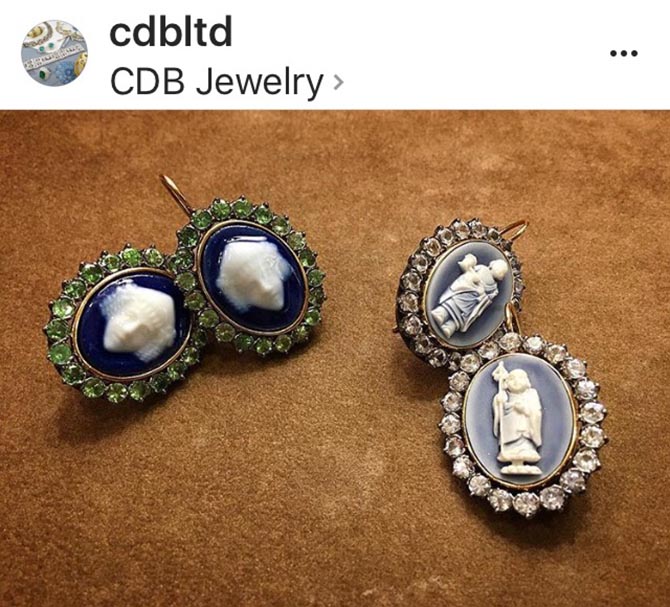 Cameo earrings designed by Marcella Ciceri shown by dealer Camilla Dietz Bergeron Ltd. Photo @cdbltd/Instagram