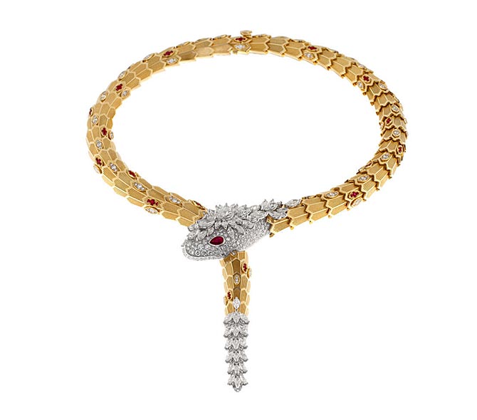 Diamond and ruby, yellow and white gold Bulgari Serpenti Necklace worn by Taylor Swift in "Look What You Made Me Do"
