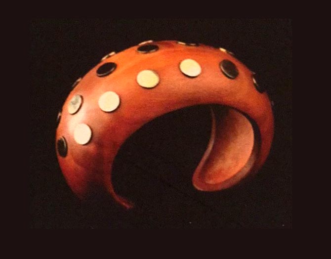 The sandalwood cuff given to Marlene Dietrich by the wife of the Paris chief of police. Photo from 'Marlene Dressed for the Image'