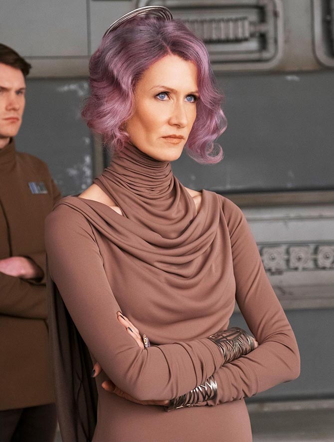 Vice Admiral Hold (Laura Dern) wears dramatic jewels and hairpiece in 'The Last Jedi.' © 2017 Lucasfilm Ltd.