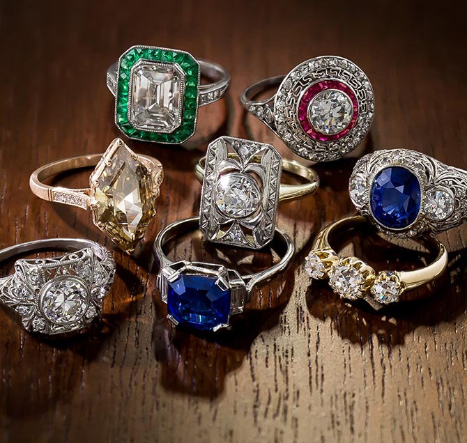 Vintage engagement rings from Lang Antiques. Photo courtesy
