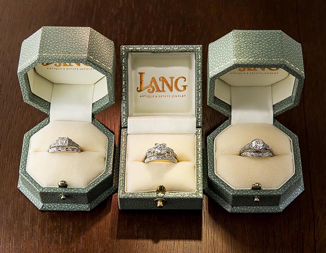 Engagement rings and wedding bands from Lang Antiques. Photo courtesy
