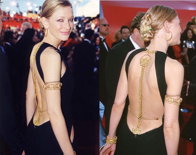 Cate Blanchett in Cynthia Bach jewels at the 2000 Oscar Awards ceremony at Shrine Auditorium in Los Angeles, California, United States. (Photo by Jeff Kravitz/FilmMagic, Inc)