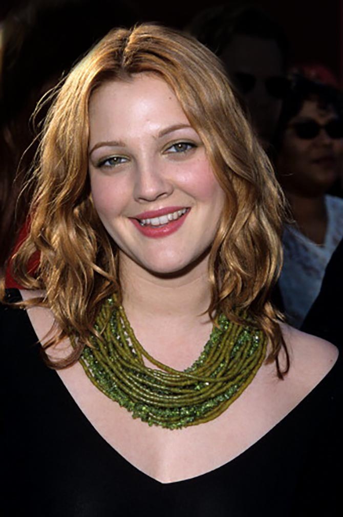 Drew Barrymore in a green bead necklace from Domont