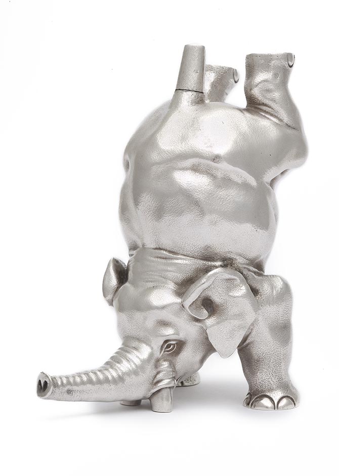Fabergé Elephant Stamp Moistener c. 1895 Silver H 102 mm The elephant is the symbol of the Danish Royal Family. This stamp moistener holds glue in its body and has a brush in its tail. 