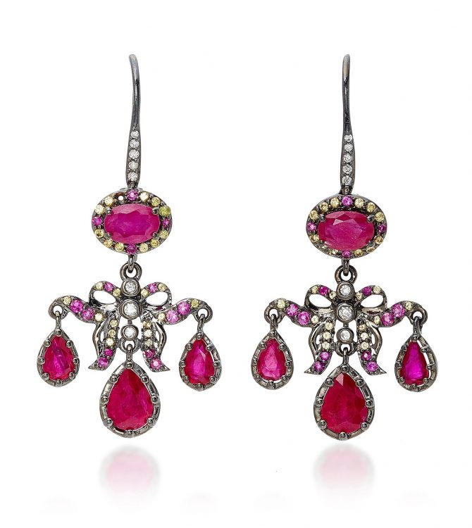 Go Lightly Medora Girandole ruby, diamond and gem earrings. Photo Moda Operandi