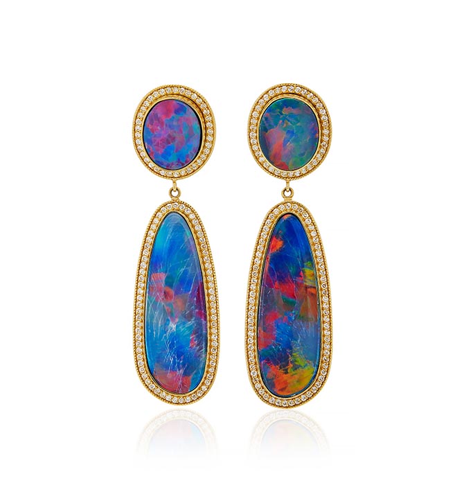 Andrea Fohrman Kat Australian Opal, Diamond and Gold Earrings