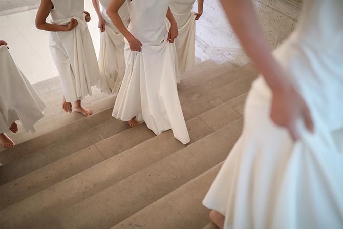 Ana Khouri designed the white dresses the models wore during her presentation at the Musée des Arts Décoratifs in Paris on July 3, 2018. Photo courtesy