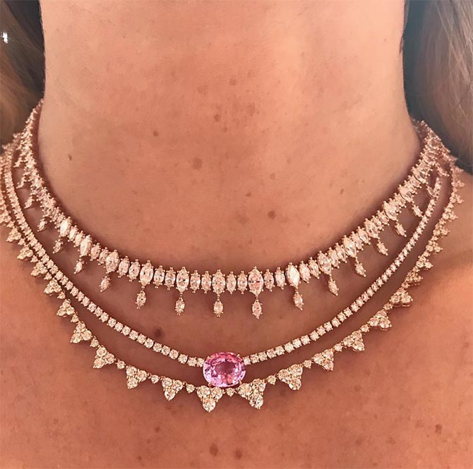Sophie’s Instagram of three Anita Ko necklaces. Photo @sophielouisequy/Instagram
