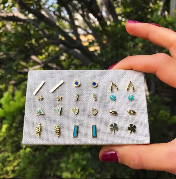 A selection of Jennifer Meyer's vast collection of stud earrings Photo via @jenmeyerjewelry/Instagram