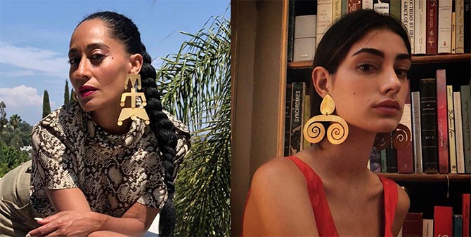 Paula Mendoza earrings on Tracee Ellis Ross wearing and an unidentified woman. Photo @paulamendozanyc via Instagram
