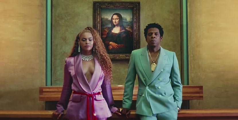 Jay-Z with Beyoncé wearing Messika diamonds at the Louvre in Apeshit video. Photo Tidal