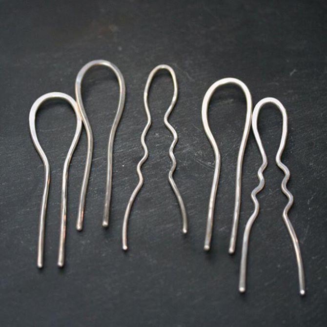 An array of handmade sterling silver hair pins by Jill Platner. Photo courtesy