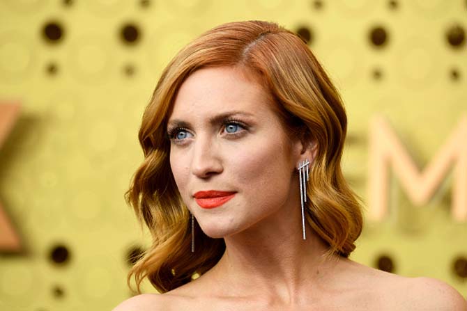 Brittany Snow in Eva Fehren earrings at the Emmys