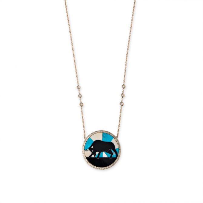 JACQUIE AICHE Taurus pendant in turquoise, onyx and bone inlay with diamonds, $8,500
