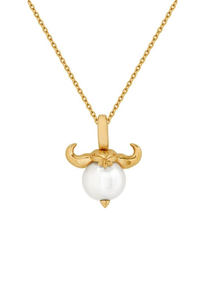 STEPHEN WEBSTER pearl and 18k gold Taurus necklace, $1,000