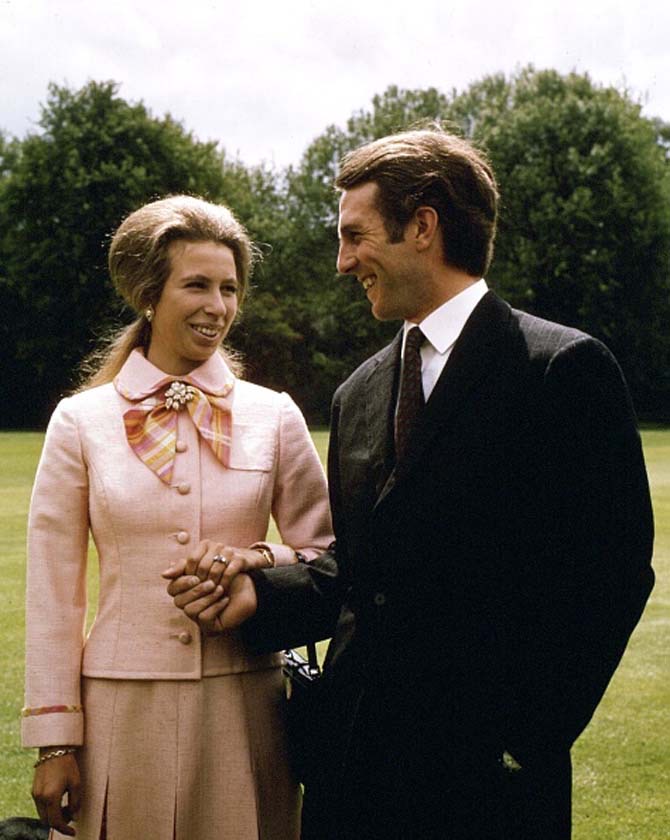 Princess Anne wearing her sapphire and diamond engagement ring from Captain Mark Phillips for a photocall at Buckingham Palace on May 30, 1973 the morning after their engagement was announced. Photo Getty